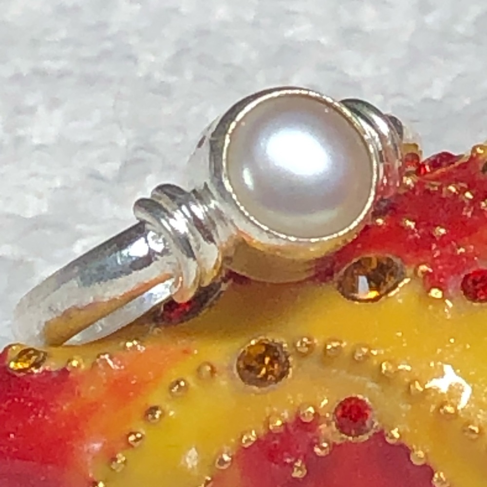🦪pearl ring silver-not stamped new-artisan handmade -6.5